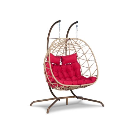Double Swing Egg Chair with Stand, Oversized Wicker Rattan Hammock for 2